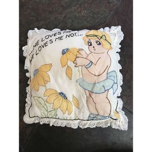 Antique Embroider Pillow He Loves Me He Lives Me Not... Daisy 12 X 12